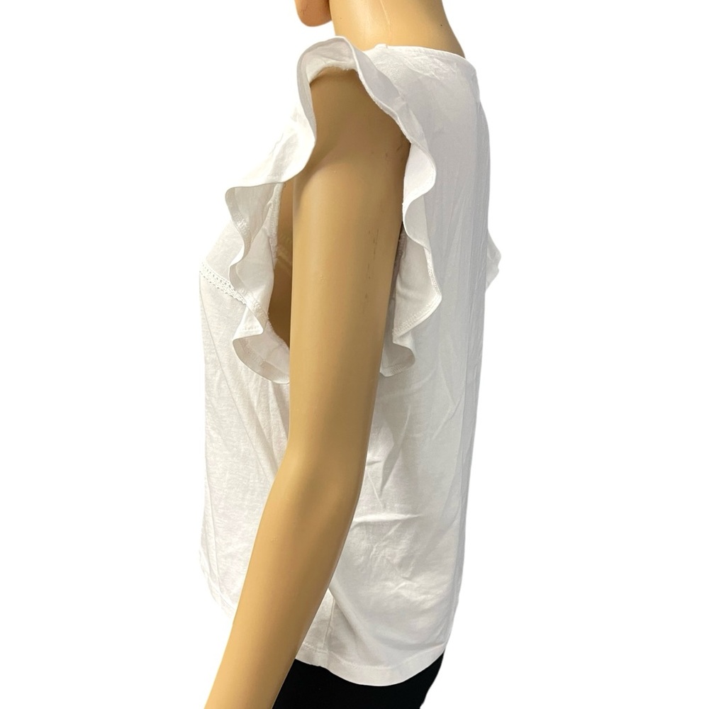 ZARA White Ruffle Ribbed top - Picture 3 of 5